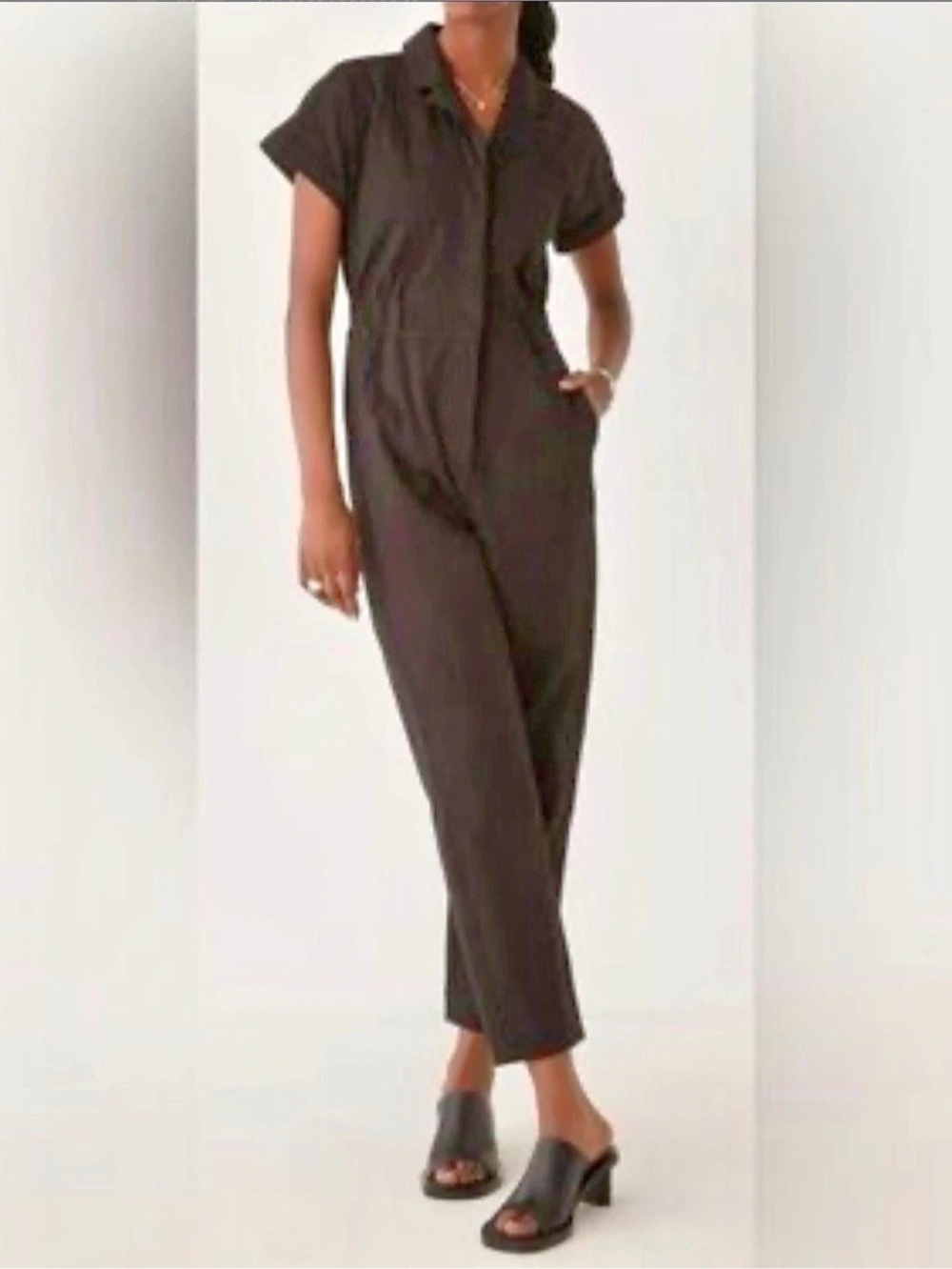 Frank And Oak Black Short Sleeve Jumpsuit Size Large